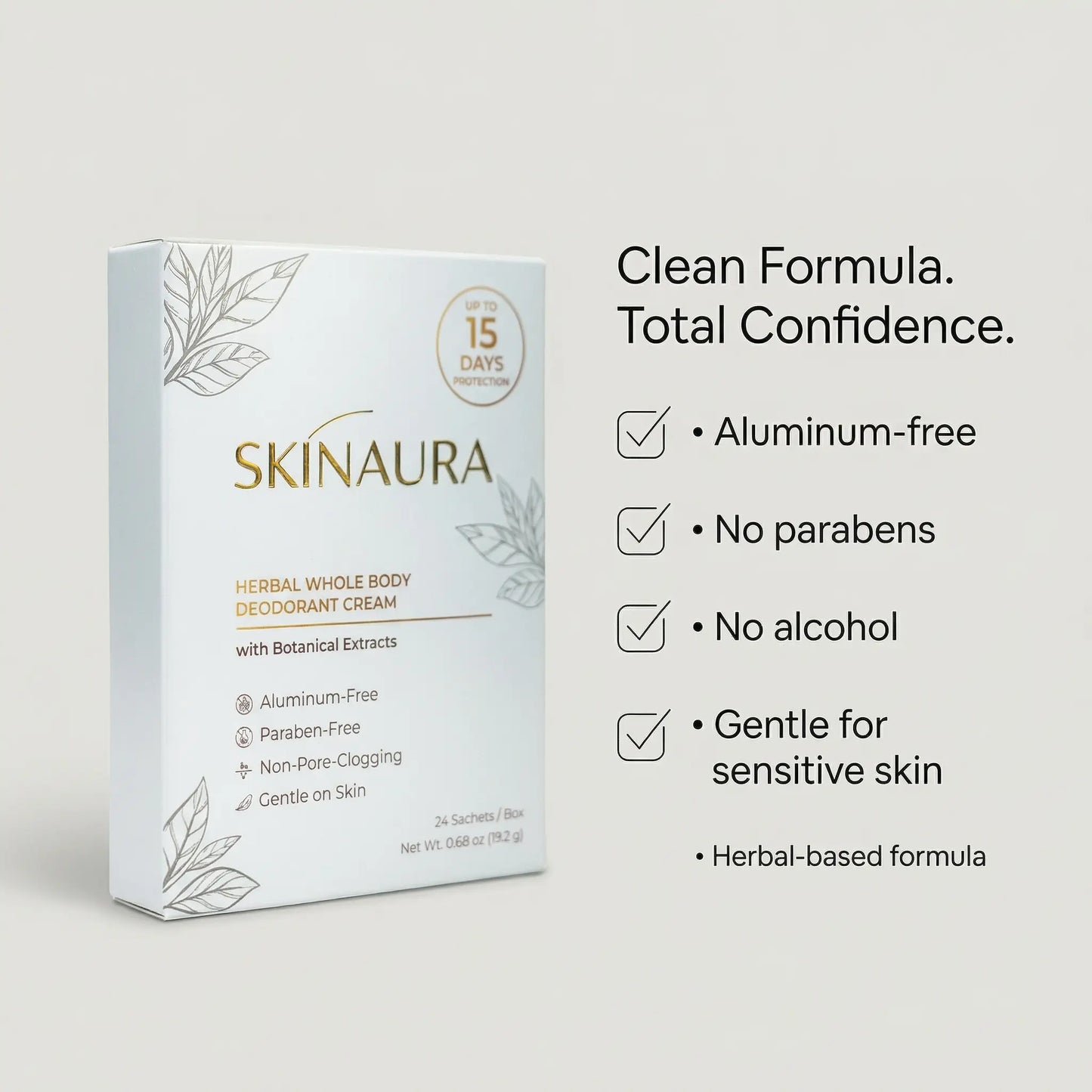 Deodorant Cream – Herbal Whole Body | Skinaura - up to 15 Days Odor Control, Aluminum-Free, Non-Greasy, Botanical Formula for Sensitive Skin