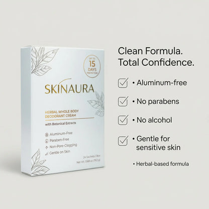 Deodorant Cream – Herbal Whole Body | Skinaura - up to 15 Days Odor Control, Aluminum-Free, Non-Greasy, Botanical Formula for Sensitive Skin